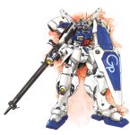  akitaka_mika beam_rifle beam_saber concept_art energy_gun gun gundam gundam_0083 gundam_gp-04_gerbera holding holding_gun holding_weapon mecha mobile_suit no_humans retro_artstyle rifle shield signature traditional_media watercolor_(medium) weapon 