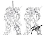  1boy autobot clenched_hands concept_art drift english_commentary flame_toys greyscale highres hyogo_funabashi lineart looking_down mecha monochrome no_humans official_art science_fiction second-party_source sheath sheathed standing sword transformers weapon white_background 