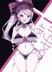  1girl akikaze_tsumuji alternate_breast_size blush breasts character_name eyebrows_visible_through_hair fang highres large_breasts looking_at_viewer open_mouth overlord_(maruyama) pale_skin shalltear_bloodfallen shiny shiny_hair silver_hair simple_background solo white_background 