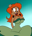  anthro breasts clothing dress ear_piercing ear_ring female hair julie_bruin lipstick makeup mammal piercing solo tiny_toon_adventures ursid vinfox warner_brothers 