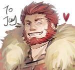  1boy armor beard breastplate cape cleavage_cutout clothing_cutout face facial_hair fate/grand_order fate/zero fate_(series) fur-trimmed_cape fur_trim ina_zuma iskandar_(fate) leather looking_at_viewer male_focus portrait red_eyes red_hair simple_background sketch solo white_background 