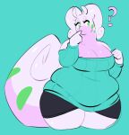  2021 5_fingers ? antennae_(anatomy) anthro anthrofied big_breasts bottomwear breasts cleavage clothed clothing curled_tail curvy_figure dragon eyelashes female fingers goodra green_eyes hi_res hotpants huge_breasts looking_aside nintendo overweight overweight_anthro overweight_female pok&eacute;mon pok&eacute;mon_(species) portrait saintsucrose shorts solo standing sweater thick_tail thick_thighs three-quarter_portrait topwear video_games voluptuous wide_hips 