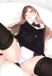  ama_mitsuki bra open_shirt pantsu skirt_lift thighhighs 