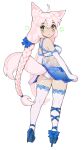  animal_ear_fluff animal_ears ass blue_bow blue_footwear blue_skirt blush bow bra braid bright_pupils closed_mouth commentary commission contrapposto elbow_gloves english_commentary fox_ears fox_tail from_behind full_body gloves green_eyes hair_between_eyes hair_bow halphelt high_heels highres kneepits long_hair looking_at_viewer looking_back miniskirt original panties pink_hair see-through simple_background skirt standing star_(symbol) tail tail_raised thighhighs twin_braids underwear very_long_hair white_background white_bra white_gloves white_legwear white_panties white_pupils 