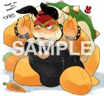  2021 anthro belly blush bowser bulge bunny_costume clothing costume cute_fangs distracting_watermark hyaku_(artist) japanese_text kemono koopa male mario_bros nintendo overweight overweight_anthro overweight_male scalie solo text video_games watermark 