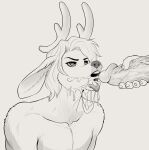  5_fingers absurd_res ambiguous_species anthro antlers bodily_fluids cervid collarbone cum cum_in_mouth cum_inside cum_on_face cum_on_tongue cumshot cumshot_in_mouth disembodied_penis duo ejaculation eldiman erection fingers fur genital_fluids genitals glans hair hand_on_penis hi_res horn male male/male mammal open_mouth penis simple_background solo_focus teeth tongue vein veiny_penis 