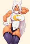  abs animal_humanoid big_breasts breasts cleavage clothed clothing dark_body dark_skin female hair hi_res humanoid lagomorph lagomorph_humanoid leporid_humanoid mammal mammal_humanoid muscular muscular_female muscular_humanoid rabbit_humanoid solo thick_thighs vic_senpai white_hair wide_hips 