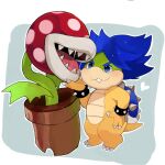  &lt;3 1:1 anthro blue_hair blush bodily_fluids bracelet buckteeth drooling elemental_creature flora_fauna hair hi_res jewelry koopaling lips ludwig_von_koopa male mario_bros nintendo piranha_plant plant potted_plant saliva shell spiked_bracelet spiked_shell spikes spikes_(anatomy) teeth thick_lips tongue video_games zeso 