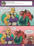  2020 3_fingers 5_fingers antennae_(anatomy) anthro ask_blog big_breasts breasts brown_body brown_eyes brown_fur cinny_the_incineroar claws cleavage clothed clothing collar comic crossed_arms dialogue dragon_wings dragonite english_text eyewear female fingers fur glasses green_body green_eyes grey_body grey_fur group incineroar lipstick lopunny makeup mammal matilda_the_lopunny midriff multicolored_body multicolored_fur nintendo non-mammal_breasts patreon pink_nose pok&eacute;mon pok&eacute;mon_(species) puff_the_dragonite purple_lipstick red_body red_fur red_nose ringtail scalie shirt size_difference sketchybug speech_bubble tank_top text topwear two_tone_body url video_games yellow_body yellow_sclera 