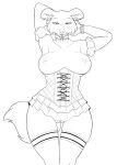  anthro beastars big_breasts black_and_white breasts canid canine canis clothed clothing corset female fluffy fluffy_tail genitals half-closed_eyes hands_behind_head hi_res juno_(beastars) lace legwear lingerie looking_at_viewer mammal merffle monochrome narrowed_eyes nipples pussy seductive sketch skimpy solo standing thigh_highs topless topwear wide_hips wolf 