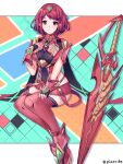  1girl breasts highres large_breasts pixerite pyra_(xenoblade) red_eyes red_hair short_hair shorts skindentation solo sword weapon xenoblade_chronicles_(series) xenoblade_chronicles_2 