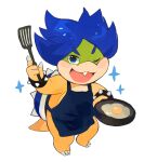  anthro apron apron_only blue_hair blush bracelet clothing cooking cookware egg frying_pan hair hi_res jewelry kitchen_utensils koopa koopaling ludwig_von_koopa male mario_bros mostly_nude nintendo one_eye_closed scalie solo sparkles spatula spiked_bracelet spikes tools video_games wink zeso 