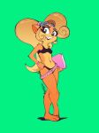  accessory activision anthro bandicoot belt book clothing coco_bandicoot crash_bandicoot_(series) eyewear female goggles goggles_on_head green_background hair hair_accessory hand_on_hip hi_res holding_object looking_at_viewer mammal marsupial scottytheman simple_background solo standing underwear video_games 