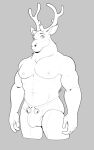  abs anthro antlers bell bulge capreoline cervid clothed clothing greyscale hi_res horn jingle_bell looking_at_viewer male mammal merffle monochrome muscular muscular_anthro muscular_male pecs reindeer sketch solo underwear underwear_only 