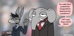  2020 5_fingers anthro asinus biped black_eyes black_hair blue_necktie blurred_background book brown_clothing brown_topwear clothing democrat democrat_donkey dialogue digital_media_(artwork) don_kennedy donkey duo duo_focus elephant elephantid english_text equid equine fingers frown fur grey_body grey_clothing grey_fur grey_skin grey_topwear group hair half-closed_eyes happyroadkill harry_potter hi_res holding_book holding_object humor insult mammal narrowed_eyes necktie open_mouth open_smile political_cartoon politics proboscidean proboscis_(anatomy) red_necktie republican republican_elephant smile speech_bubble standing suit text topwear trio trunk_(anatomy) tusks white_clothing white_topwear 