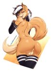  anthro arm_warmers armwear backsack balls big_butt butt canid canine clothing dipstick_ears dipstick_tail fox genitals girly hair hi_res legwear male mammal multicolored_ears multicolored_hair multicolored_tail pincel_dreams_fox solo stockings two_tone_hair viejillox 