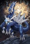  black_sclera claws closed_mouth colored_sclera commentary_request dialga full_body gen_4_pokemon highres legendary_pokemon no_humans pokemon pokemon_(creature) red_eyes solo sumosamo 