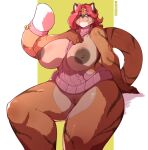  anthro big_breasts breasts clothing felid feline female genitals hi_res kappadoggo mammal meme meme_clothing nipples overweight overweight_anthro overweight_female pantherine pussy solo sweater tagme tiger topwear virgin_killer_sweater 