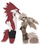  anthro aseethe brown_body brown_fur canid canine cassius_(oldmancassius) crossed_arms duo eye_contact fennec fox fur gloves_(marking) hi_res looking_at_another mammal markings melody_(aseethe) multicolored_body multicolored_fur red_body red_fur sergal side_view simple_background two_tone_body two_tone_fur white_background white_body white_fur 