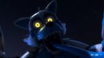  16:9 3d_(artwork) animatronic anthro bluffy canid canine digital_media_(artwork) female first_person_view fox glowing glowing_eyes hi_res imminent_vore kristall_krit machine mammal night robot sharp_teeth solo teeth tentacle_tongue tentacles tongue whiskers white_body widescreen yellow_eyes 