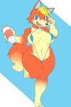  2:3 absurd_res animal_crossing anthro audie_(animal_crossing) big_breasts bikini blonde_hair blue_bikini blue_clothing blue_eyes blue_swimwear breasts canid canine canis cleavage clothed clothing coffee_cup curvaceous curvy_figure female fur hair hi_res holding_coffee_cup looking_at_viewer mammal micro_bikini multicolored_body multicolored_fur nintendo one_foot_raised open_mouth opqhlak orange_body orange_fur sling_bikini solo swimwear thick_thighs two_tone_body two_tone_fur video_games voluptuous wide_hips wolf yellow_body yellow_fur 