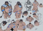  2021 absurd_res anthro belly brown_body butt duo english_text genitals hi_res male male/male mammal model_sheet moobs nipples overweight overweight_male penis pure_command sitting suid suina sus_(pig) text wild_boar 