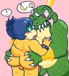  anthro backsack balls belly blue_hair blush bodily_fluids butt butt_grab crown donkey_kong_(series) drooling duo emoji erection genitals hair hand_on_butt imminent_sex king king_k._rool koopa koopaling ludwig_von_koopa male male/male mario_bros nintendo penis royalty saliva scalie sinribbons slightly_chubby tongue video_games 