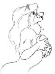  anthro breast_grab breasts canid canine canis female hair hand_on_breast head_back kolt long_hair low_res macro mammal monochrome muscular muscular_anthro muscular_female neck_bulge sketch solo swallowing tongue tongue_out vore wolf 