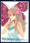  blonde_hair butterfly dova flower long_hair necklace orange_eyes smile snow_ring 