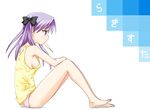  breasts food hiiragi_kagami lucky_star medium_breasts no_bra panties popsicle purple_hair sideboob solo tsurime underwear yoshino_gaya 