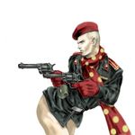  artist_request belt beret blonde_hair bottomless dual_wielding fabulous gaki_deka gloves gun handgun hat holding holding_gun holding_weapon long_sleeves lowres male_focus metal_gear_(series) metal_gear_solid parody polka_dot polka_dot_scarf red_gloves red_scarf revolver revolver_ocelot scarf solo source_request uniform weapon 