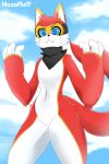  anthro canid canine canis domestic_dog fur hi_res male mammal moonfluffmf red_body red_fur scarf solo white_body white_fur 