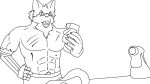  16:9 anthro bottomwear canid clothed clothing digital_media_(artwork) eyewear fur glasses hi_res male mammal monochrome simple_background solo timejumpingfox widescreen 