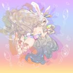  1:1 animal_humanoid breasts butt ccheedo clothing easter easter_egg female gradient_background hair hair_over_eye hi_res holding_object holidays humanoid lagomorph lagomorph_humanoid leotard leporid_humanoid long_hair looking_at_viewer mammal mammal_humanoid multicolored_clothing one_eye_obstructed rabbit_humanoid rainbow_clothing simple_background small_breasts solo white_hair 