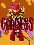  3:4 anthro blonde_hair clothing english_text female hair hat headgear headwear mad_rat_dead mammal murid murine nanaporitan01 pink_clothing pink_eyes rat rat_god_(mad_rat_dead) rodent solo text top_hat 