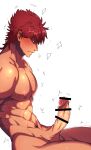  1boy 8dgc4mfc abs bar_censor bara blush censored completely_nude erection from_side highres magi_the_labyrinth_of_magic male_focus masrur muscular muscular_male navel nipples nude pectorals penis red_eyes red_hair short_hair solo twitching_penis 