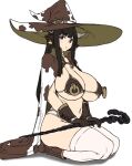  2021 animal_humanoid animal_print big_breasts boots bovid bovid_humanoid bovine bovine_humanoid bra breasts cape cattle_humanoid clothing cow_print ear_piercing female footwear hat headgear headwear hi_res horn houtengeki humanoid kneeling legwear mammal mammal_humanoid piercing red_eyes simple_background solo staff thigh_highs underwear white_background witch_hat 