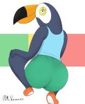  absurd_res anthro avian beak big_butt bird butt clothed clothing female hi_res mr_valentine00 netflix ramphastos shirt simple_background solo thick_thighs toco_toucan topwear toucan tuca tuca_and_bertie 