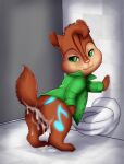  absurd_res after_sex alvin_and_the_chipmunks anthro bangs bathroom bodily_fluids brown_body brown_fur butt chipmunk clothing cum cum_drip cum_in_ass cum_inside cum_on_ground cum_on_tail dripping fan_character fluffy fluffy_tail fur genital_fluids glowing glowing_markings green_eyes ground_squirrel hardyboy hi_res jacket jordan_the_chipmunk looking_back male male/male mammal markings messy musical_instrument public_restroom raised_tail rodent sciurid solo standing toilet topwear 