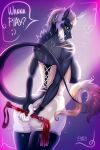  acrador anthro big_breasts breasts butt canid canine canis claws clothing digital_media_(artwork) dominatrix exposed_breasts female fingers fur hair hi_res jackal legwear leonifa long_ears looking_at_viewer mammal nipples simple_background smile solo speech_bubble whip 