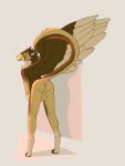  2021 3:4 absurd_res anthro anus avian backsack balls blush blush_lines brown_body brown_feathers brown_fur butt digitigrade eyes_closed feathered_wings feathers fur genitals gryphon hi_res male mythological_avian mythology perineum raised_tail securipun simple_background solo tan_body tan_fur tongue tongue_out wings 