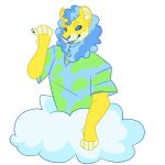  1:1 alpha_channel blue_eyes blue_mane blue_sclera clothing cloud felid fur hi_res inner_ear_fluff lion mammal mane pantherine rafi_(webkinz) shirt topwear tuft webkinz wickedkinz yellow_body yellow_fur 