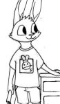  2016 anthro black_and_white book bottomwear calvin_lapin_(spiff) cheek_tuft closed_smile clothing ears_up facial_tuft fan_character fur furniture graphic_tee holding_book holding_object lagomorph leporid line_art looking_aside male mammal monochrome portrait rabbit shirt shorts simple_background solo spiff t-shirt three-quarter_portrait topwear traditional_media_(artwork) tuft white_background white_body white_bottomwear white_clothing white_fur white_shorts 