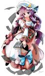  1girl belt book breasts dress fifiruu hair_ribbon hat large_breasts long_hair long_sleeves patchouli_knowledge purple_eyes purple_hair ribbon solo telescope touhou very_long_hair 