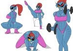  abs absurd_res animal_humanoid breasts butt clothed clothing exercise female fish fish_humanoid hi_res humanoid looking_at_viewer looking_back marine marine_humanoid putricia raised_leg solo spread_legs spreading undertale undyne video_games workout 