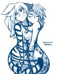  2021 annoyed anthro blue_and_white bound bound_together breast_size_difference breast_squish breasts canid canine casual_nudity conditional_dnp duo entangled eyes_closed fail featureless_breasts felid female female/female flora_(twokinds) fur hi_res hybrid kathrin_vaughan keidran looking_aside mammal monochrome navel nude pantherine restrained simple_background smile spots spotted_body spotted_fur squish striped_body striped_fur stripes tails_touching tape_measure tiger tom_fischbach twokinds webcomic white_background 