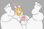  2021 anthro asgore_dreemurr balls belly boss_monster bovid caprine facial_hair feet genitals goat humanoid_genitalia humanoid_penis male mammal nipples pecs penis perineum pink_penis rine simple_background slightly_chubby solo teasing text undertale url video_games 