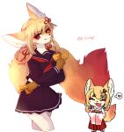  2020 5_fingers anthro asian_clothing canid canine clothing east_asian_clothing eyes_closed female fennec fingers fluffy fluffy_tail fox hi_res japanese_clothing kemono kimono looking_at_viewer mammal open_mouth open_smile red_eyes ressue school_uniform simple_background smile snout solo uniform white_background 