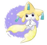  artist_name closed_mouth commentary_request gen_3_pokemon hands_up happy jirachi legendary_pokemon looking_at_viewer mythical_pokemon outline pokemon pokemon_(creature) purple_background purple_eyes rorosuke simple_background smile solo star_(symbol) twitter_username white_outline 