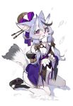  2020 4_fingers alternate_species anthro blush breasts canid canine cleavage clothed clothing ear_tuft female fingers fluffy fluffy_tail fox fur furrification grey_hair hair horn kemono long_hair looking_at_viewer mammal nijisanji open_mouth open_smile purple_clothing purple_eyes rindou_mikoto sandal seinen simple_background small_breasts smile snout solo tuft virtual_youtuber white_background white_body white_fur 